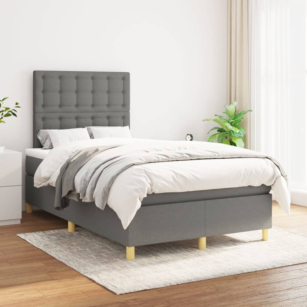 vidaXL Боксспринг легло с матрак, тъмносиво, 120x200 см, плат