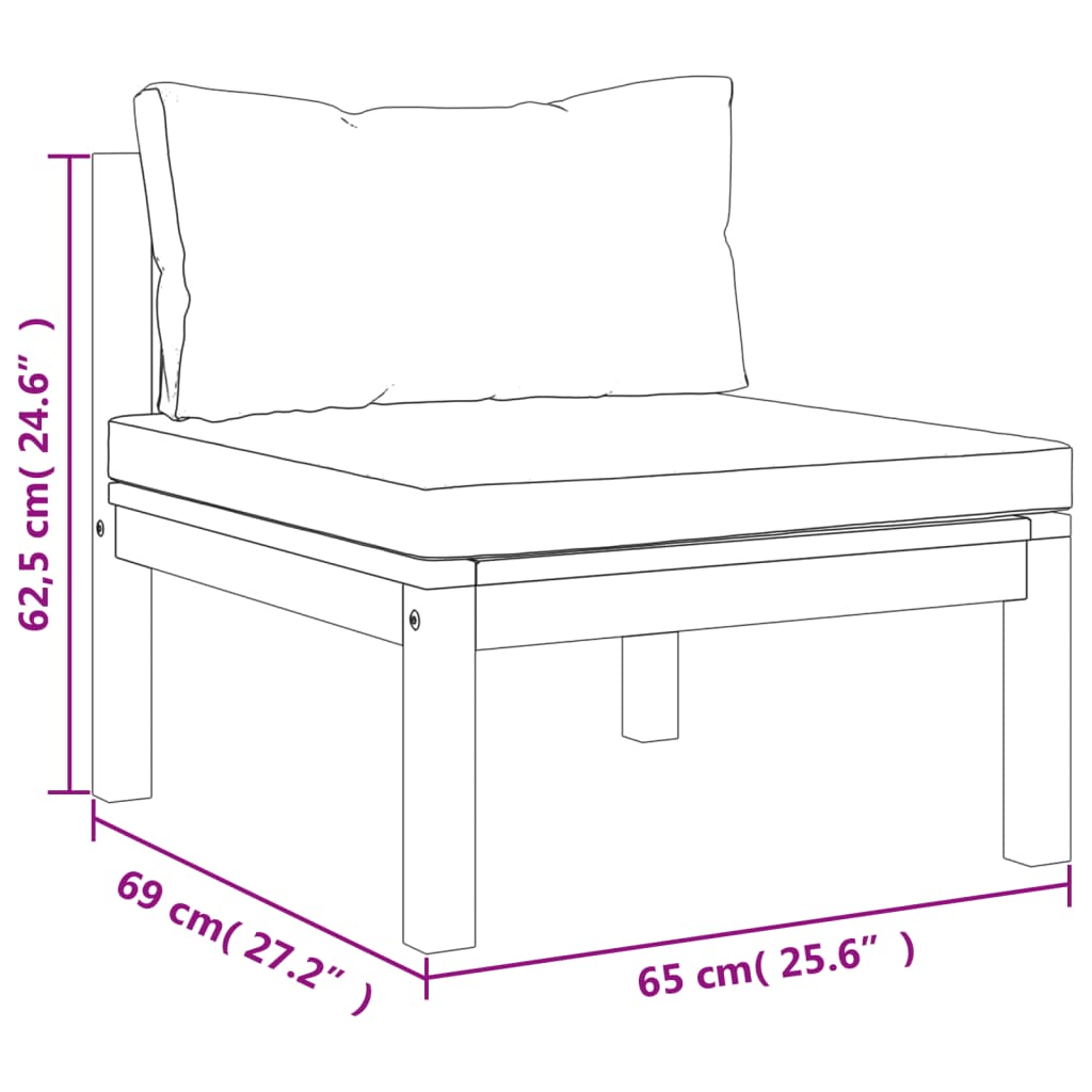 vidaXL Модулен среден диван с кремавобели възглавници, акация масив