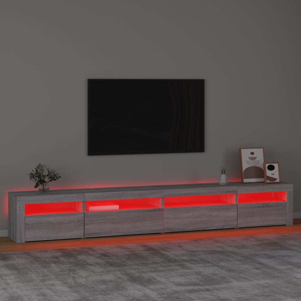 vidaXL ТВ шкаф с LED осветление, сив сонома, 270x35x40 см