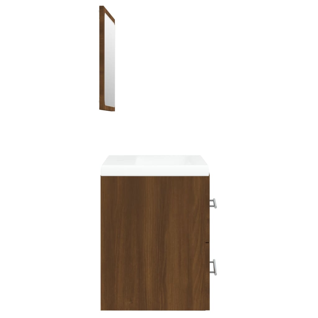 vidaXL Шкаф за мивка с вградена мивка, кафяв дъб, инженерно дърво