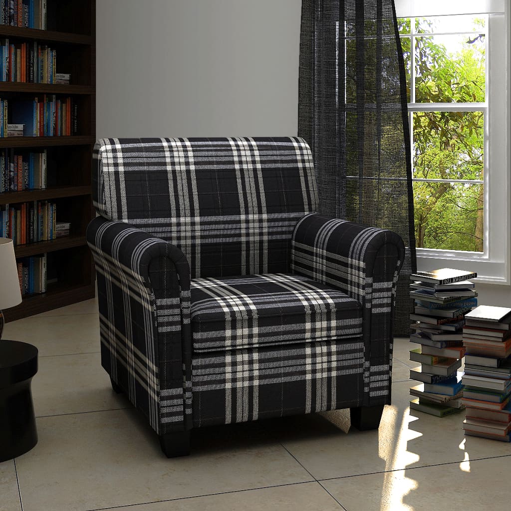 vidaXL Кресло с възглавница, черно, текстил