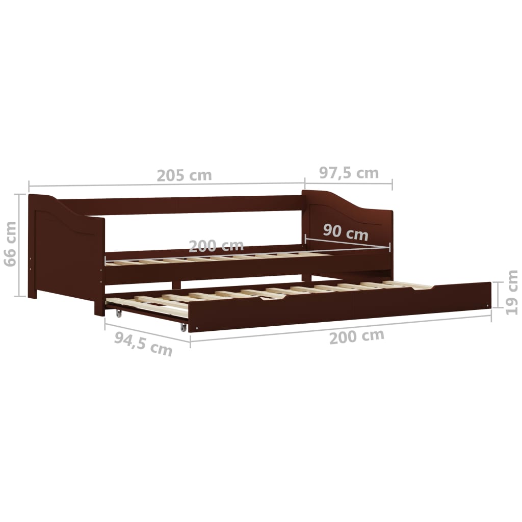 vidaXL Рамка за легло разтегателен диван тъмнокафява бор 90x200 см