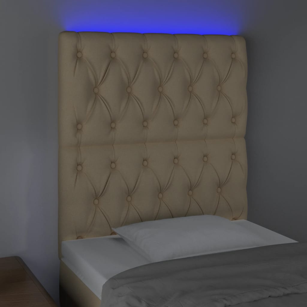 vidaXL LED горна табла за легло, кремава, 80x7x118/128 см, плат