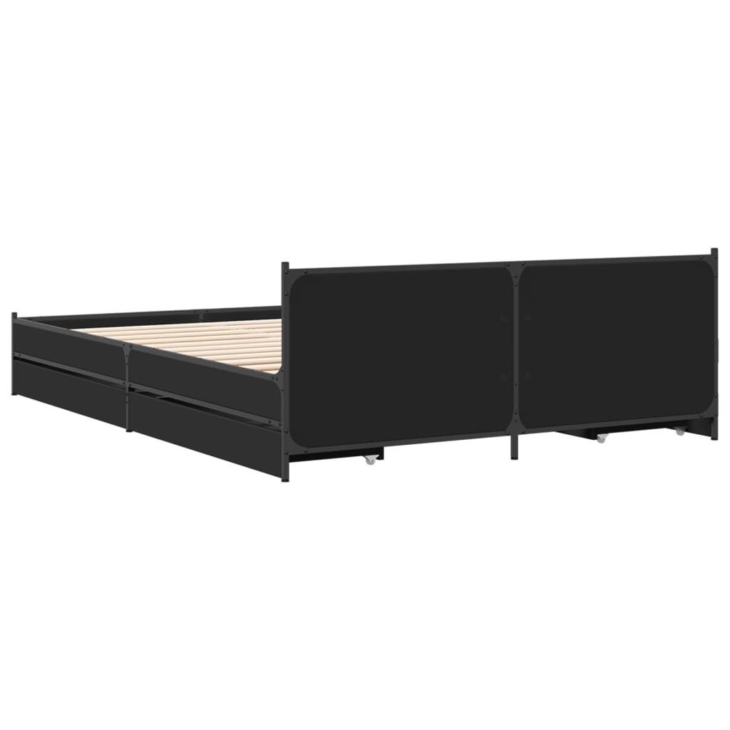 vidaXL Рамка за легло с чекмеджета, черна, 120x200 см, инженерно дърво