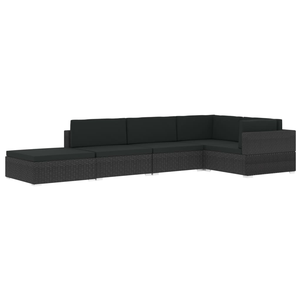 vidaXL Модулен ъглов фотьойл с възглавници, 1 бр, полиратан, черен