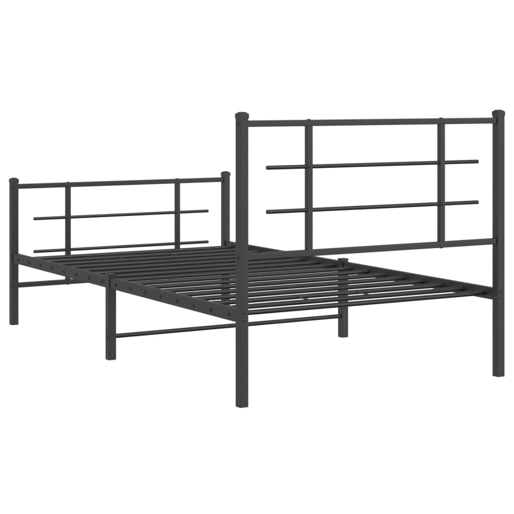 vidaXL Метална рамка за легло с горна и долна табла, черна, 100x200 см