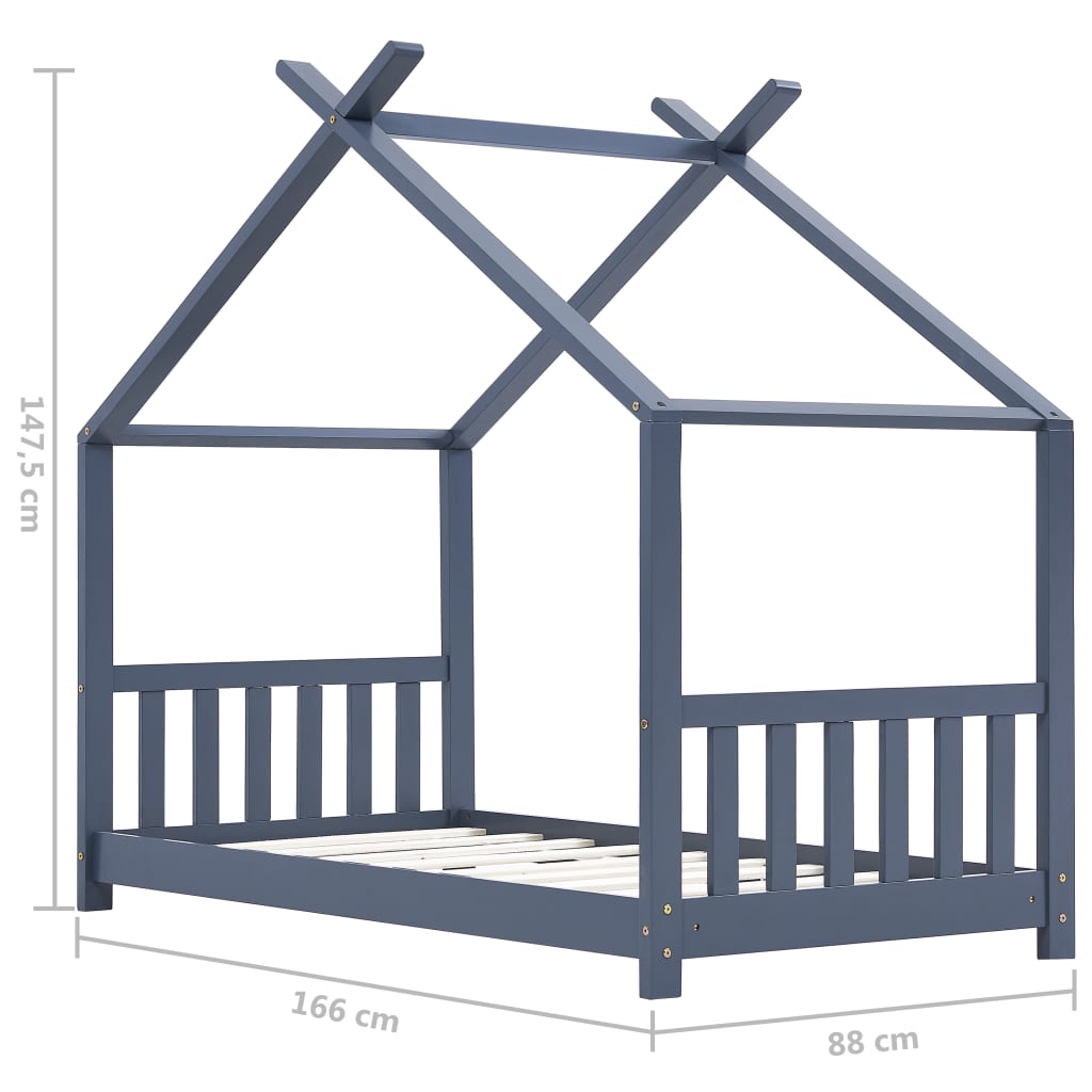 vidaXL Рамка за детско легло, сива, бор масив, 80x160 см