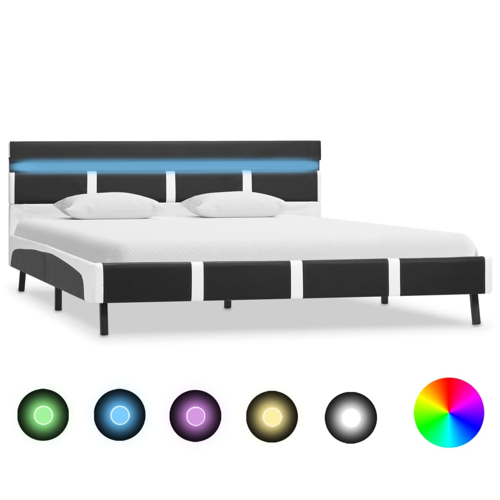 vidaXL Рамка за легло с LED, сива, изкуствена кожа, 120x200 cм