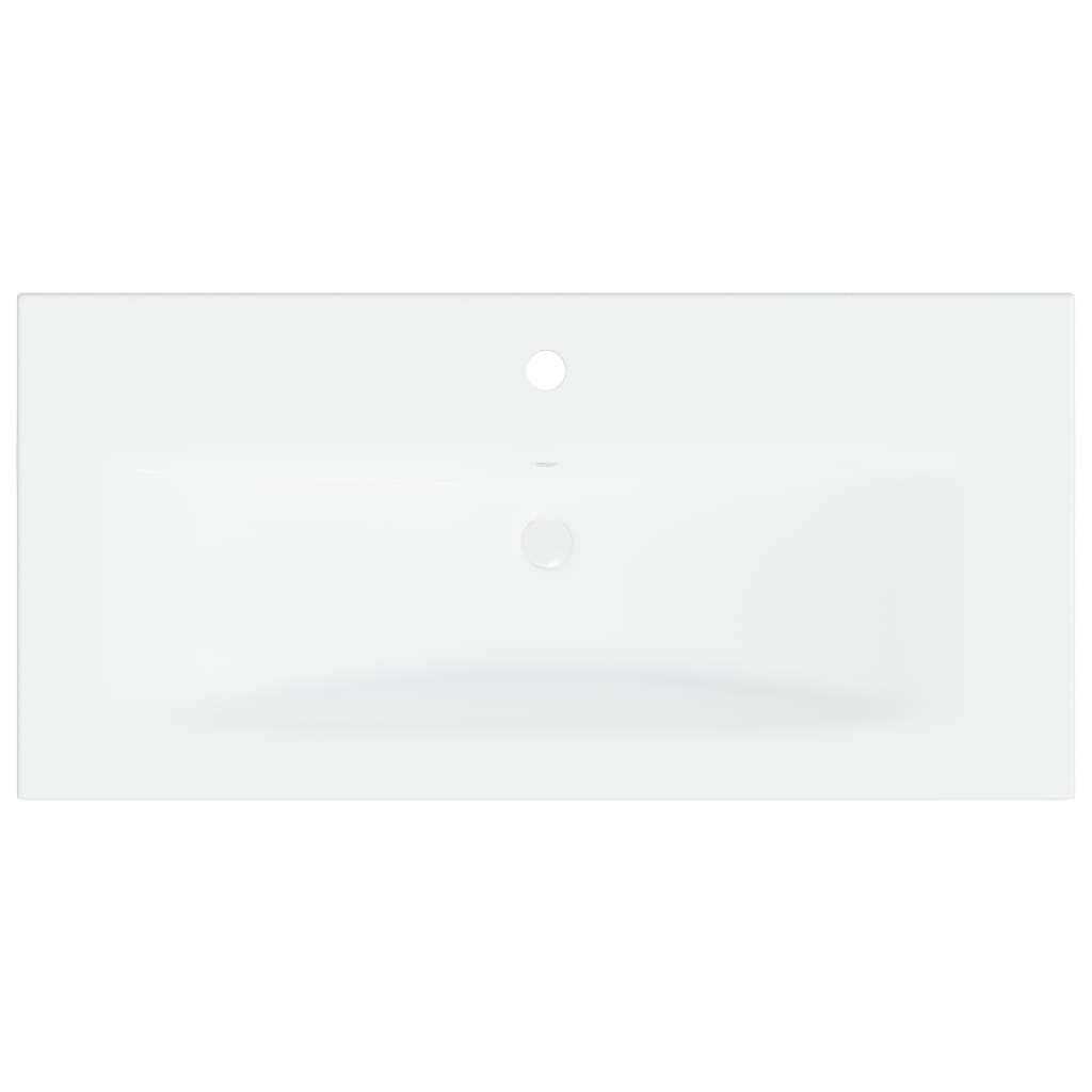 vidaXL Мивка за вграждане с кран, 81x39x18 см, керамична, бяла