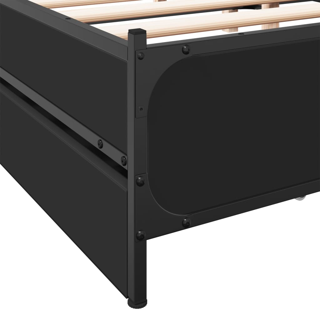 vidaXL Рамка за легло с чекмеджета, черна, 120x200 см, инженерно дърво