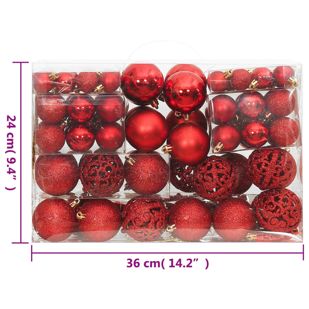 vidaXL Комплект коледни топки от 111 части, червени, полистирен