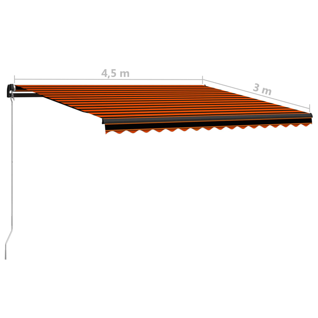 vidaXL Ръчно прибираща се тента с LED, 450x300 см, оранжево и кафяво