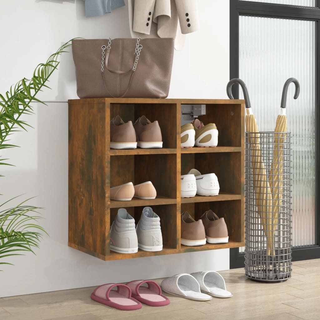 vidaXL Шкаф за обувки, Опушен дъб, 52,5x30x50 см