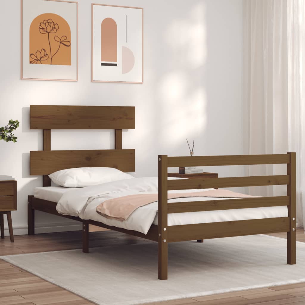 vidaXL Рамка за легло с табла, меденокафява, 90x200 см, масивно дърво