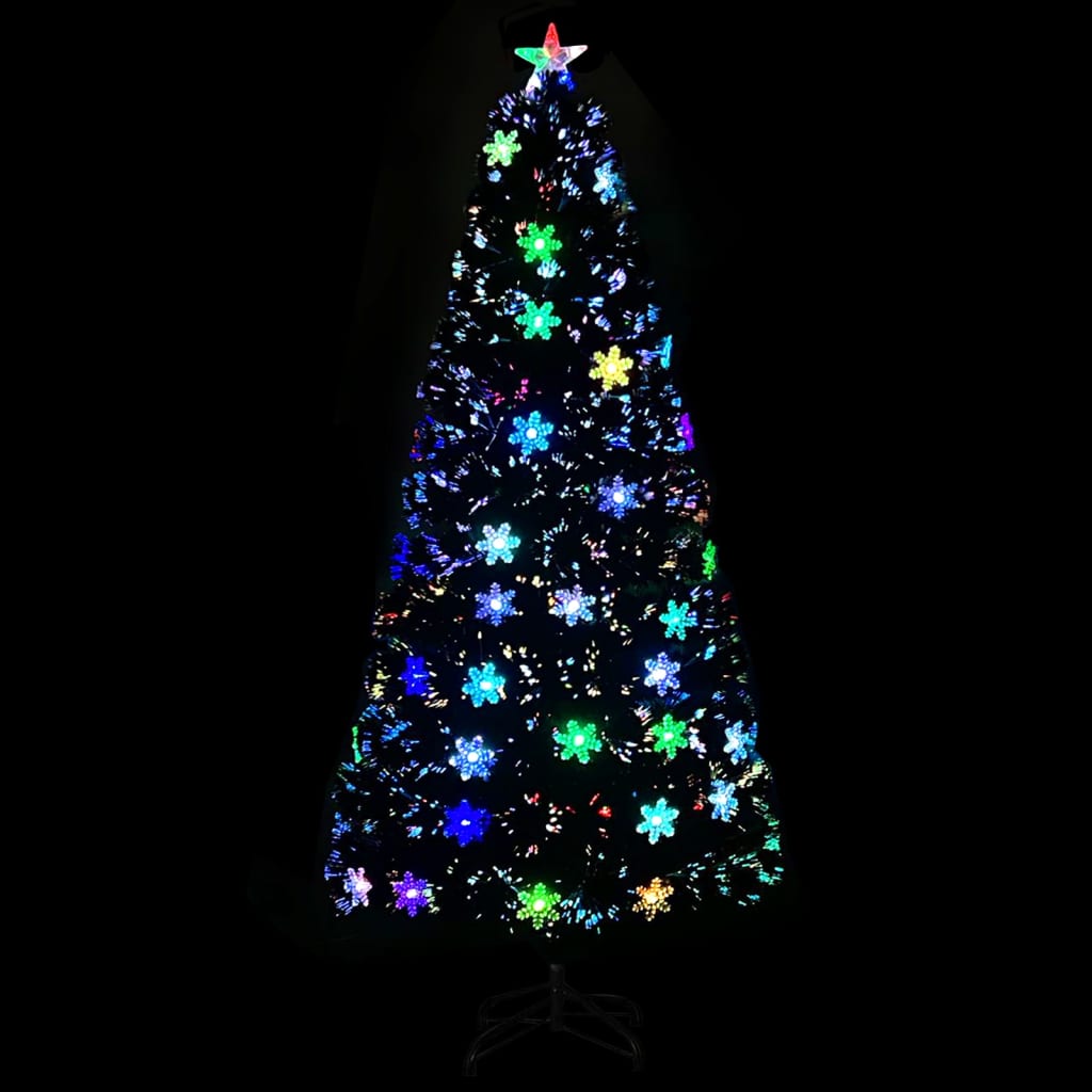 vidaXL Коледна елха с LED снежинки, черна, 150 см, оптично влакно