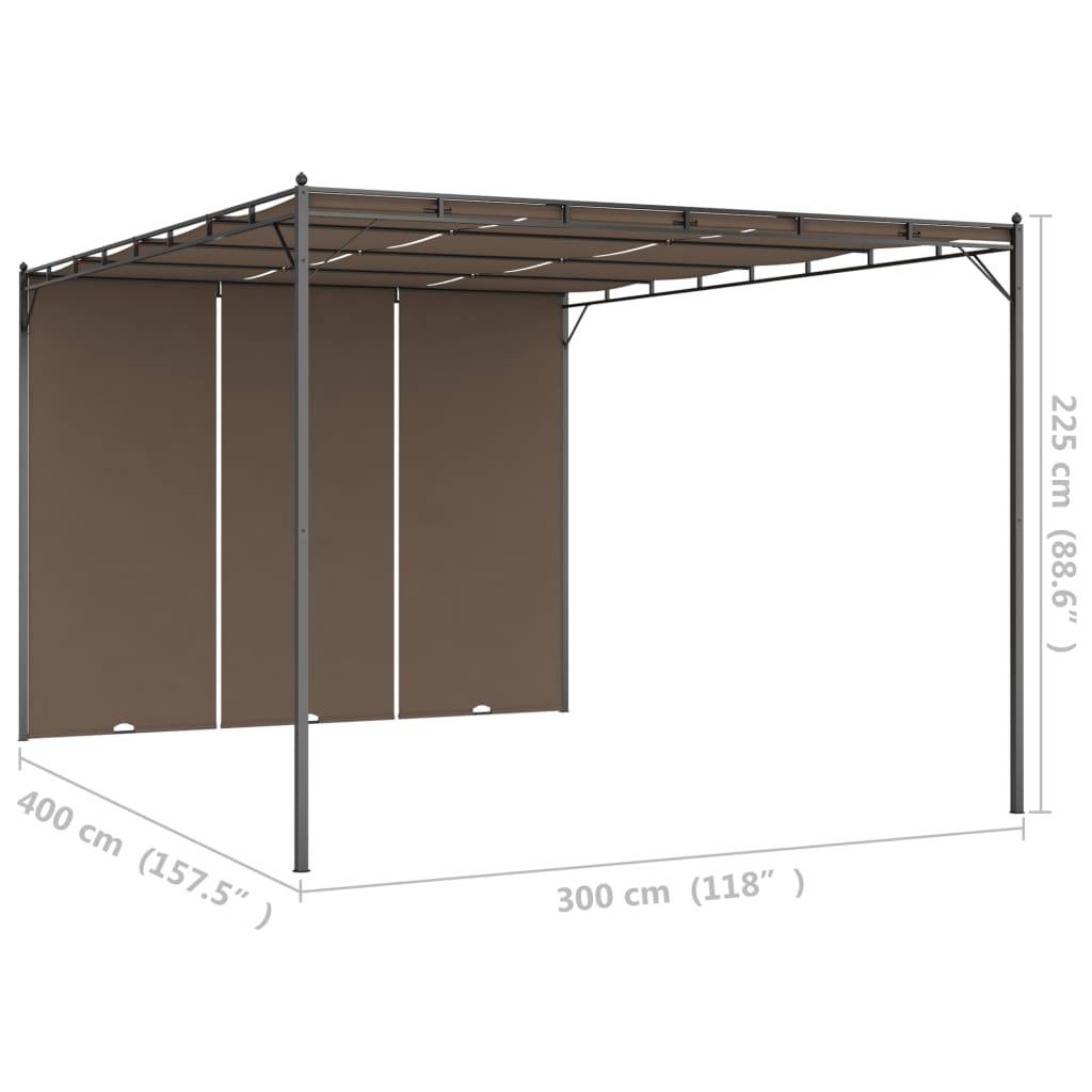 vidaXL Градинска шатра със странична завеса, 4x3x2,25 м, таупе