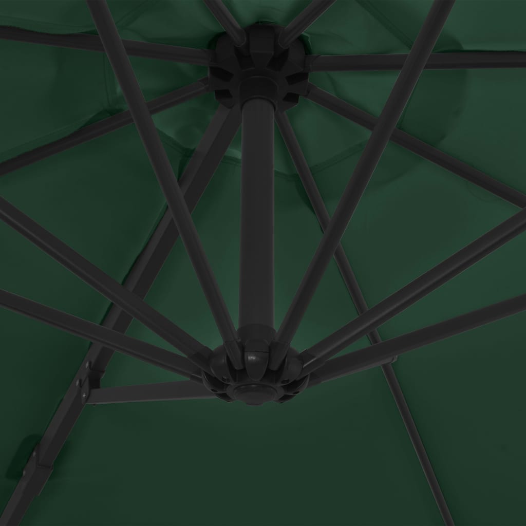 vidaXL Градински чадър чупещо рамо и стоманен прът 300 см зелен