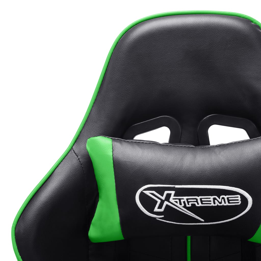 vidaXL Геймърски стол с подложка крака черно и зелено изкуствена кожа