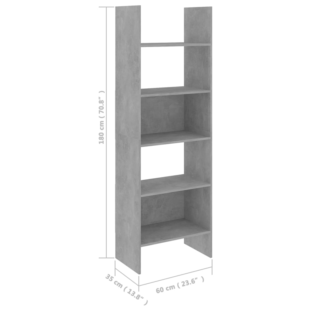 vidaXL Комплект библиотеки от 4 части, бетонно сив, ПДЧ