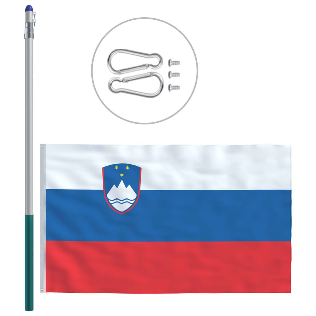 vidaXL Флаг на Словения и алуминиев флагщок, 6 м