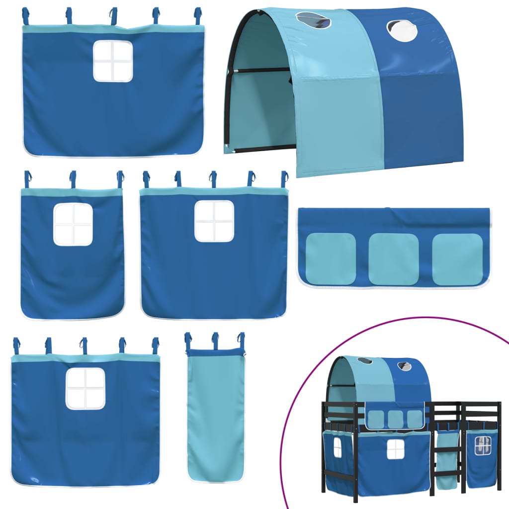 vidaXL Детско високо легло с тунел, синьо, 80x200 см, бор масив