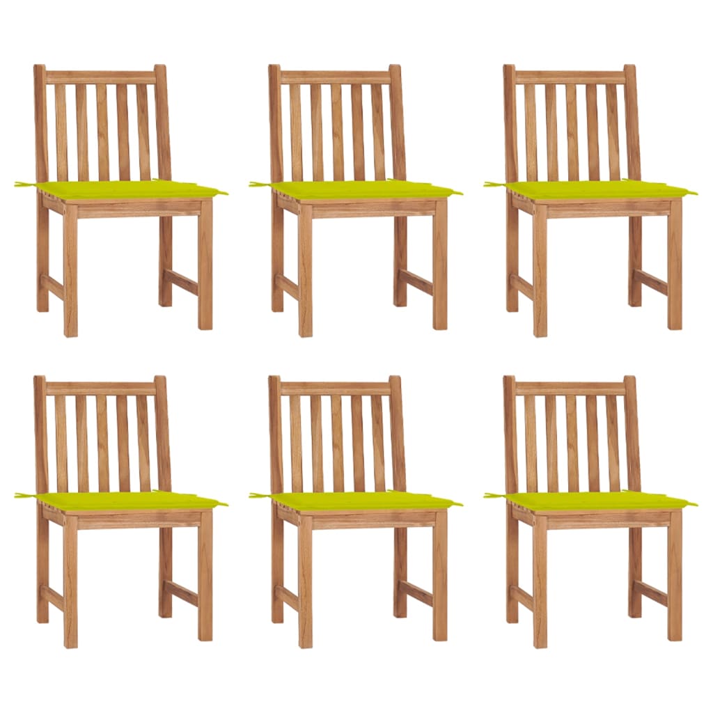 vidaXL Градински столове, 6 бр, с възглавници, тиково дърво масив