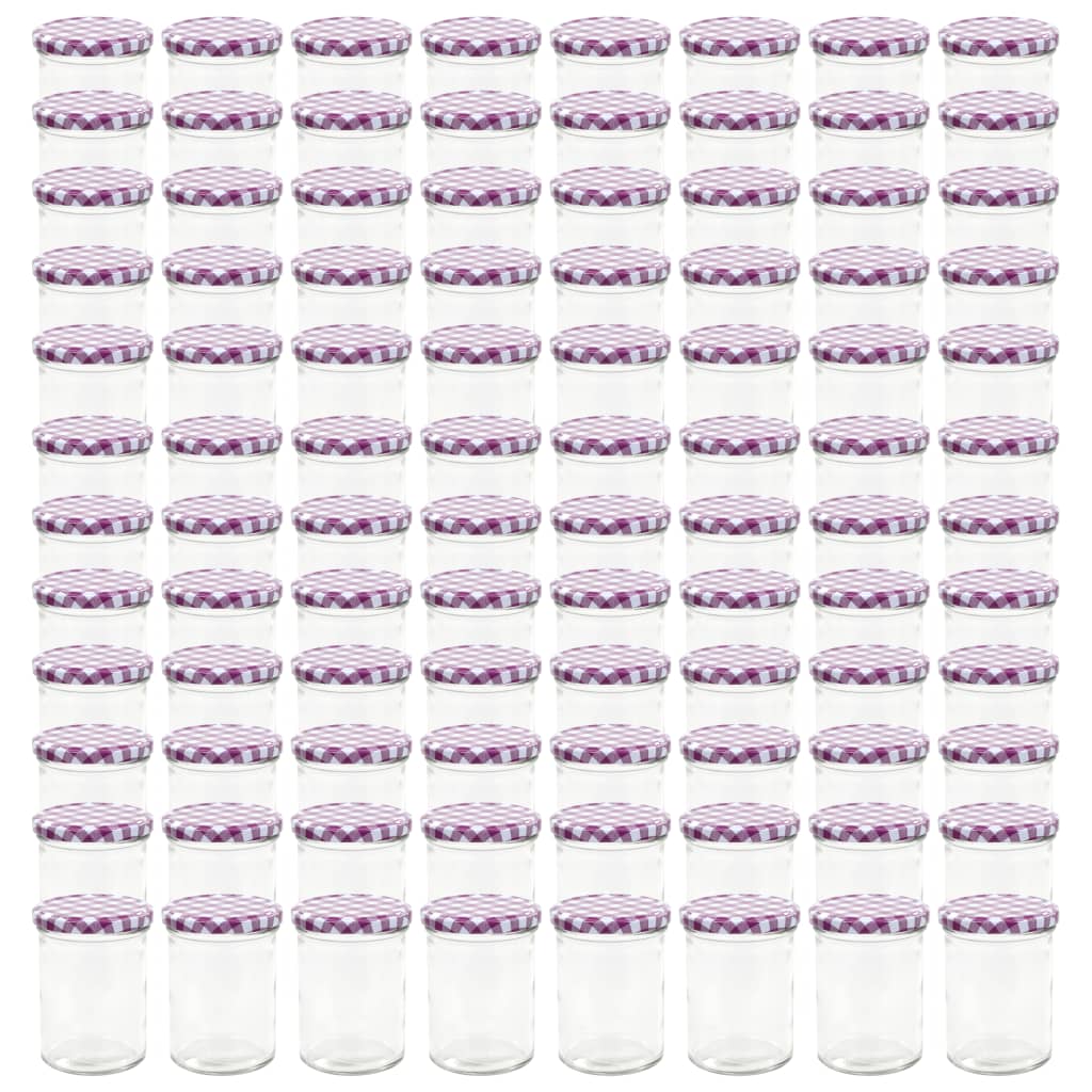 vidaXL Стъклени буркани за сладко с бяло-лилави капачки 96 бр 400 мл