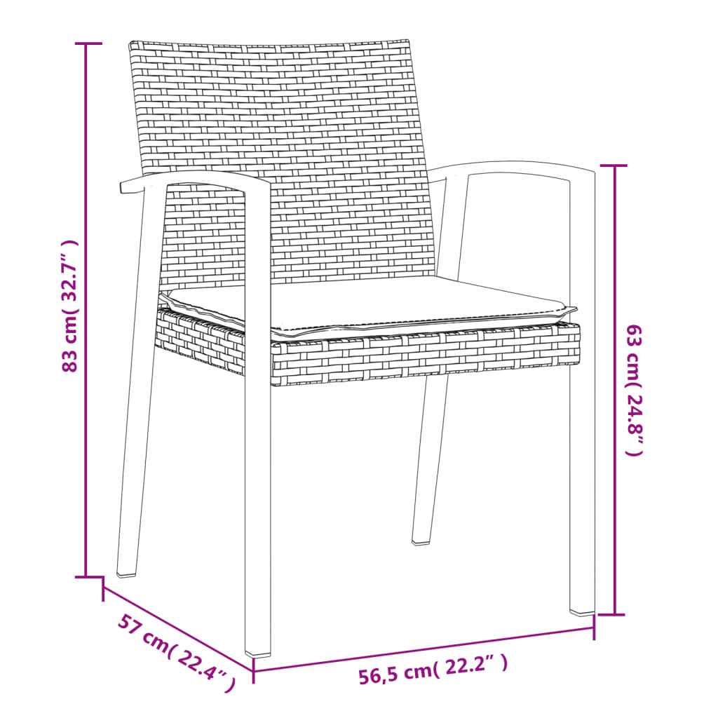 vidaXL Градински стол с възглавници 4 бр кафяв 56,5x57x83 см полиратан