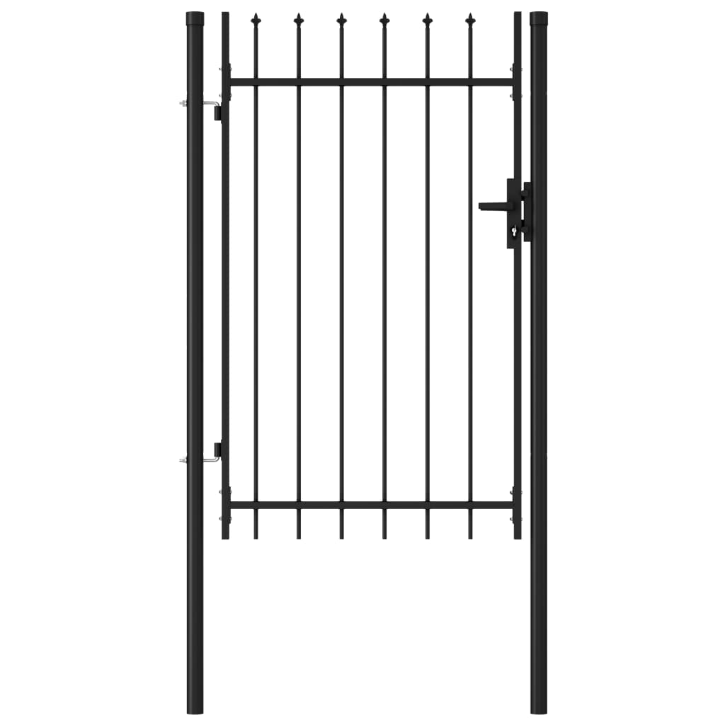vidaXL Оградна порта една врата с остри върхове стомана 1х1,5 м черна