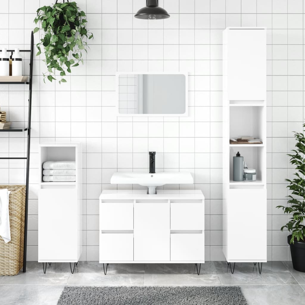 vidaXL Шкаф за баня, бял гланц, 80x33x60 см, инженерно дърво