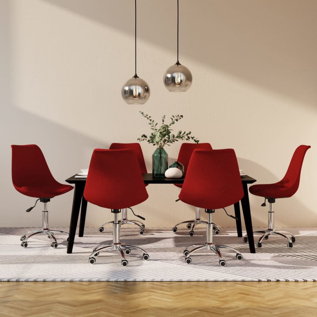 vidaXL Въртящи се трапезни столове, 6 бр, виненочервени, текстил