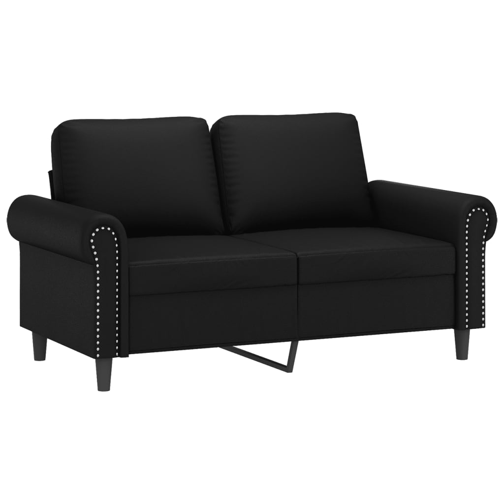 vidaXL 2-местен диван с декоративни възглавници черен 120 см еко кожа