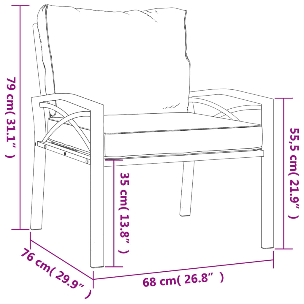 vidaXL Градински стол със сиви възглавници 68x76x79 см стомана
