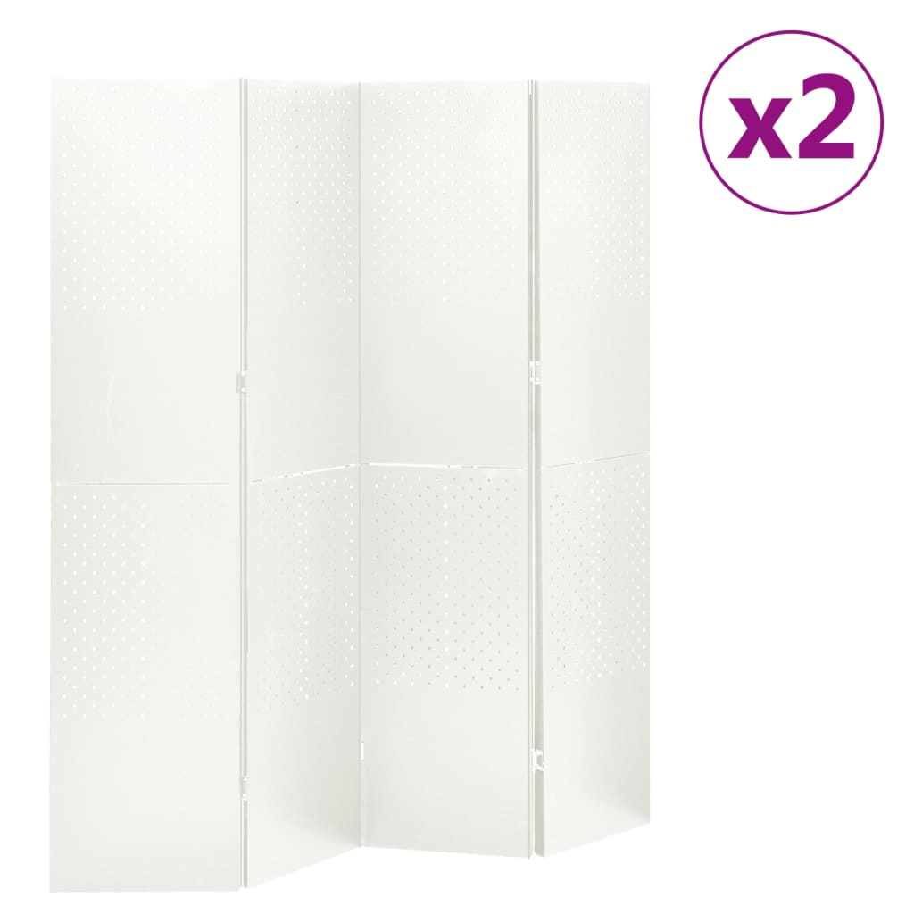 vidaXL 4-панелни паравани за стая, 2 бр, бели, 160x180 см, стомана