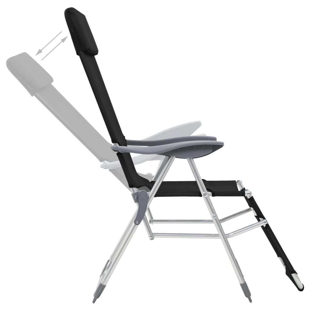 vidaXL Сгъваеми къмпинг столове с опори за крака 2 бр черни textilene