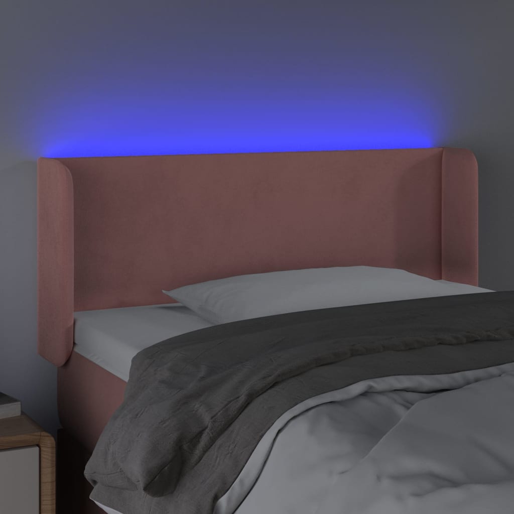 vidaXL LED горна табла за легло, розова, 93x16x78/88 см, кадифе