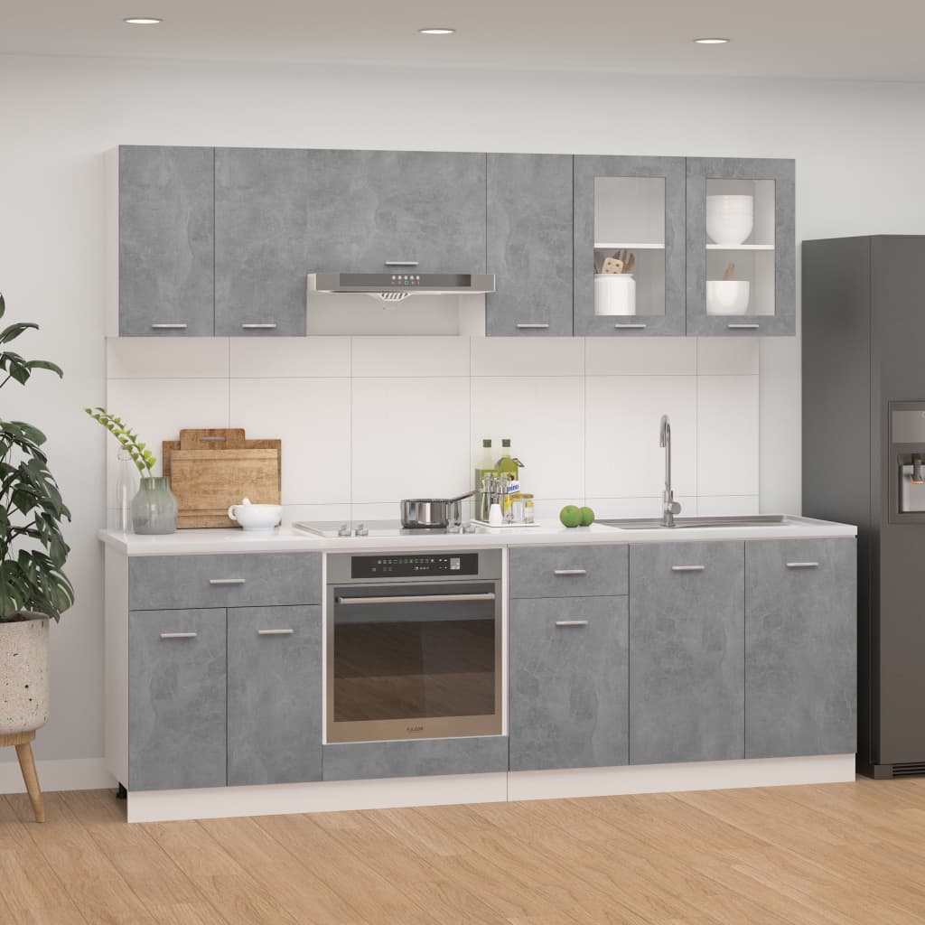 vidaXL Комплект кухненски шкафове от 8 части, бетонно сив, ПДЧ