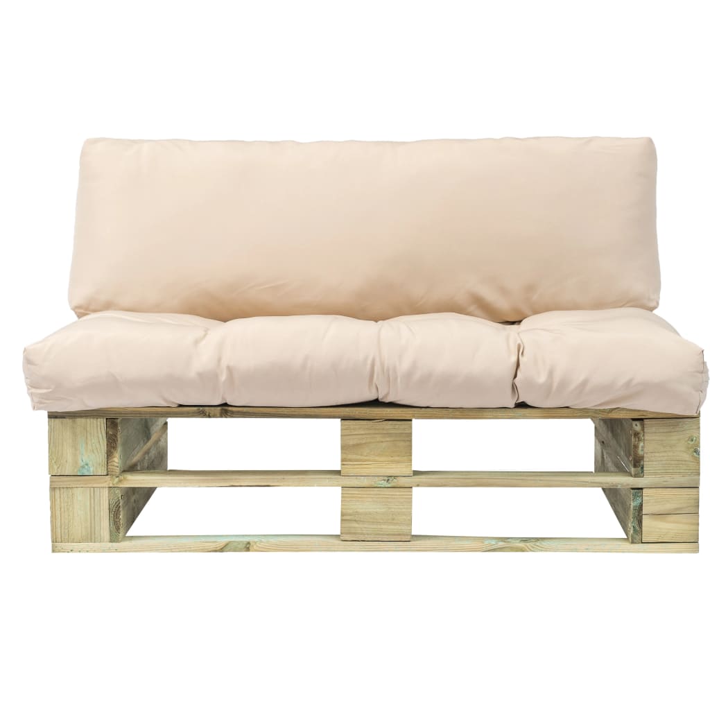 vidaXL Градински палетен диван с пясъчни възглавници, борово дърво