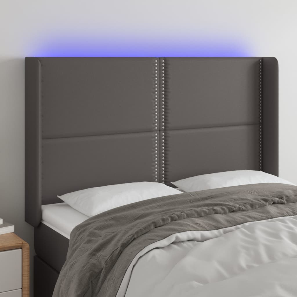 vidaXL LED горна табла за легло, сива, 147x16x118/128 см