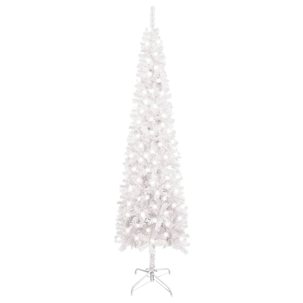 vidaXL Тънка осветена коледна елха, бяла, 240 см