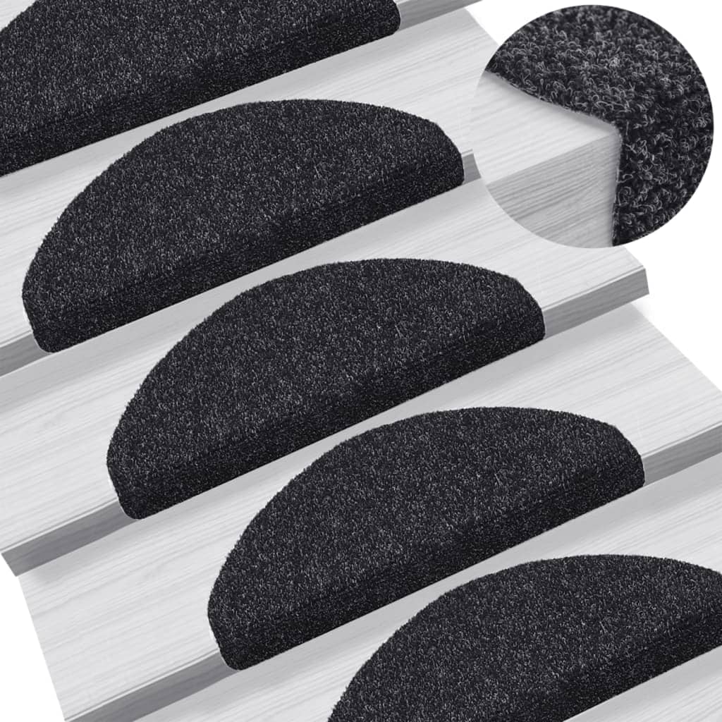 vidaXL Самозалепващи стелки за стъпала, 15 бр, 65x21x4 см, черни