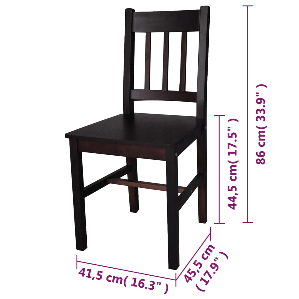 vidaXL Трапезни столове, 2 бр, тъмнокафяви, борова дървесина