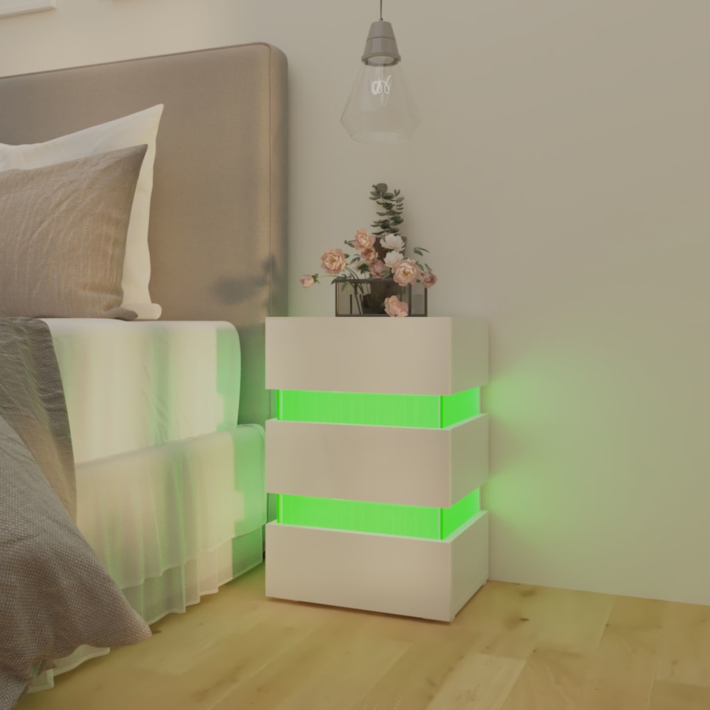 vidaXL Нощно шкафче с LED, бял гланц, 45x35x67 см, инженерно дърво