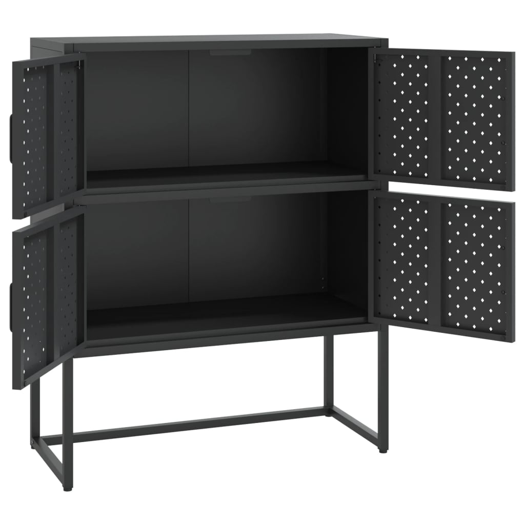 vidaXL Висок шкаф, черен, 80x35x100 см, стомана