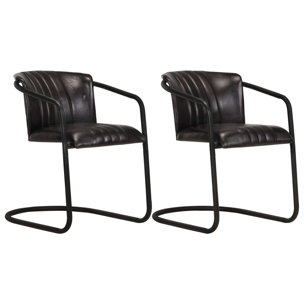 vidaXL Трапезни столове, 2 бр, черни, естествена кожа