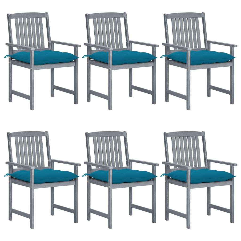 vidaXL Градински столове с възглавници, 6 бр, сиви, акация масив