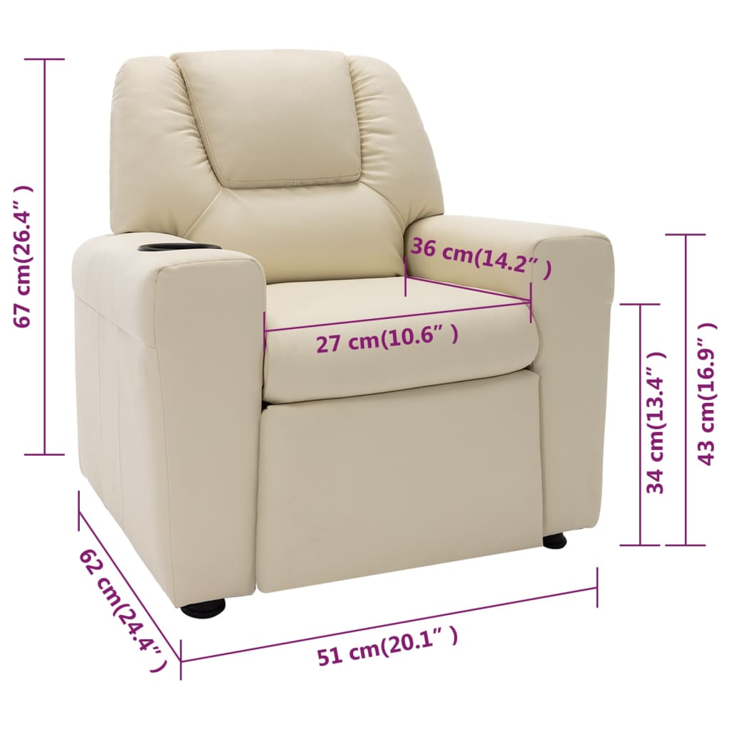 vidaXL Детско наклоняемо кресло, изкуствена кожа, кремавобяло