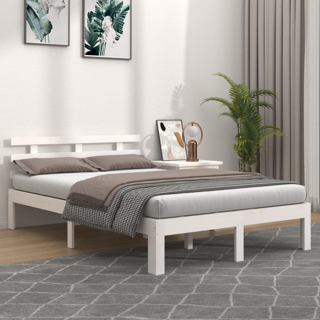 vidaXL Рамка за легло, бяла, дърво масив, 120x190 см, Small Double