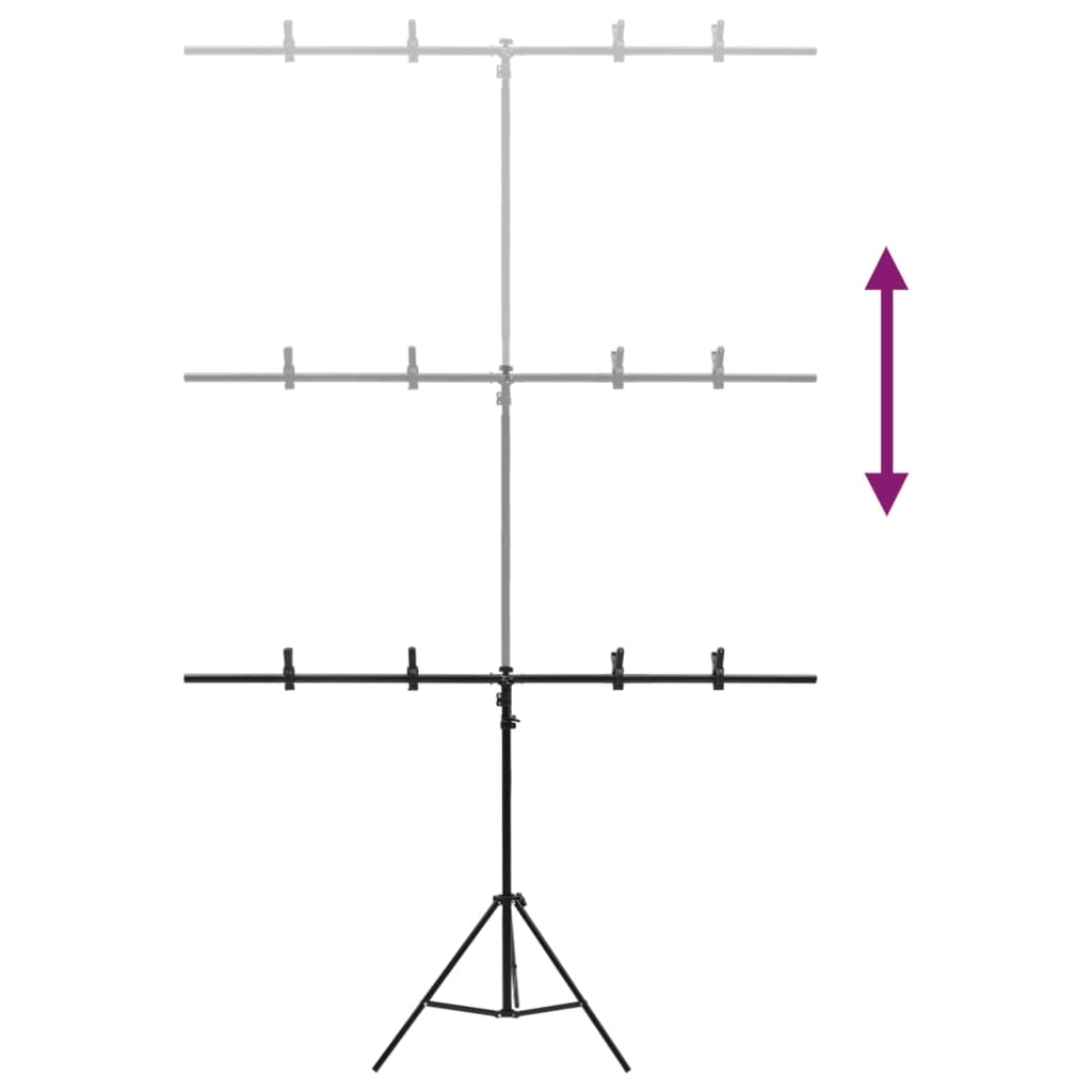 vidaXL T-образна стойка за фон, черна, 151x60x(70-200) см