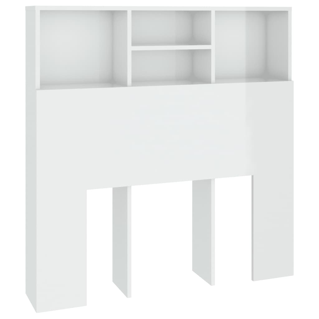 vidaXL Табла за легло тип шкаф, бял гланц, 100x19x103,5 см